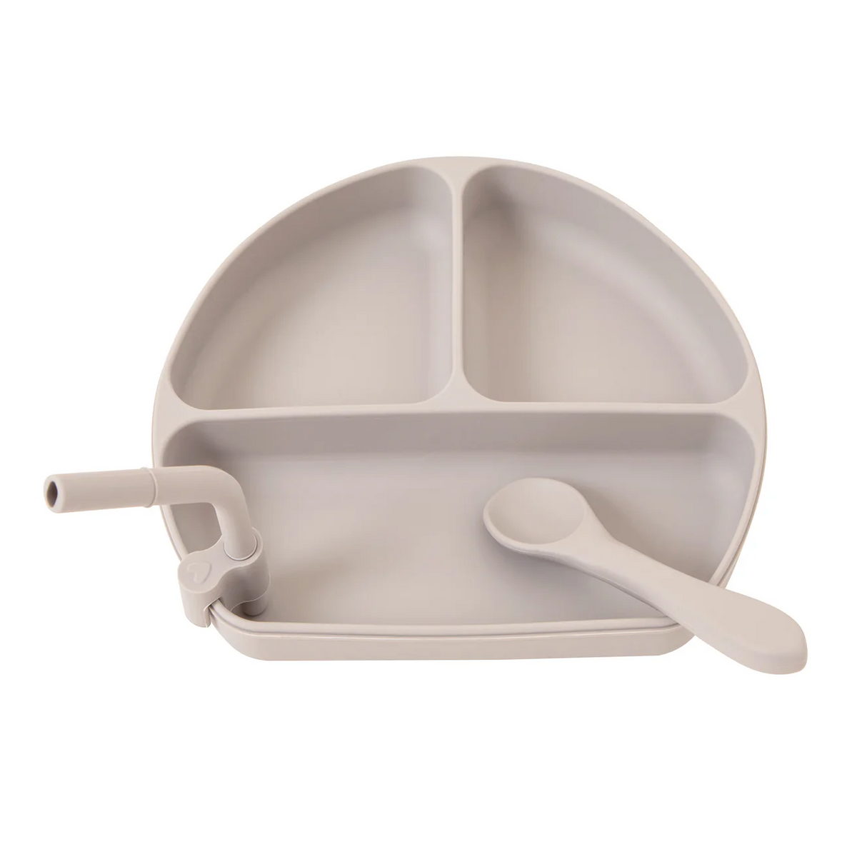 Silicone Suction Plate with Straw and Spoon - Stone