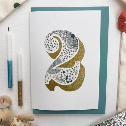 Age Birthday Card - Bio Glitter and Liberty Print