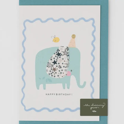 Elephant Birthday Card - Liberty Fabric