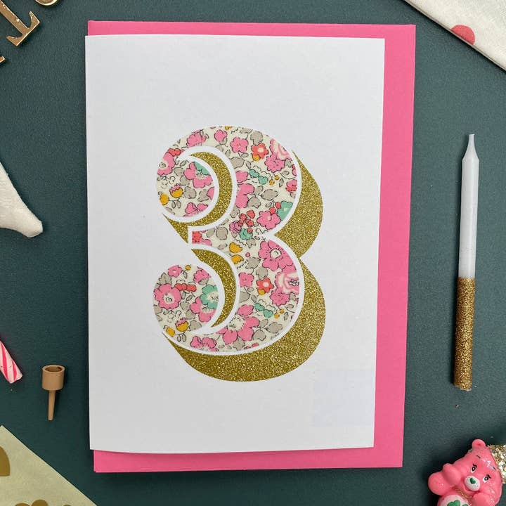 Age Birthday Card - Bio Glitter and Liberty Print
