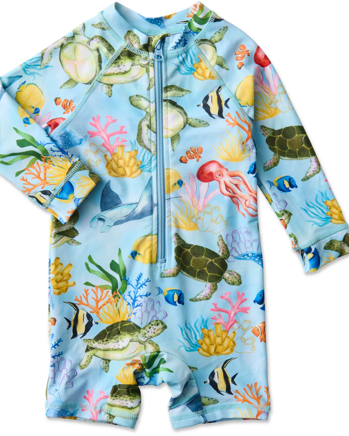 Baby Long Sleeve Zip Bathers - Reef Life