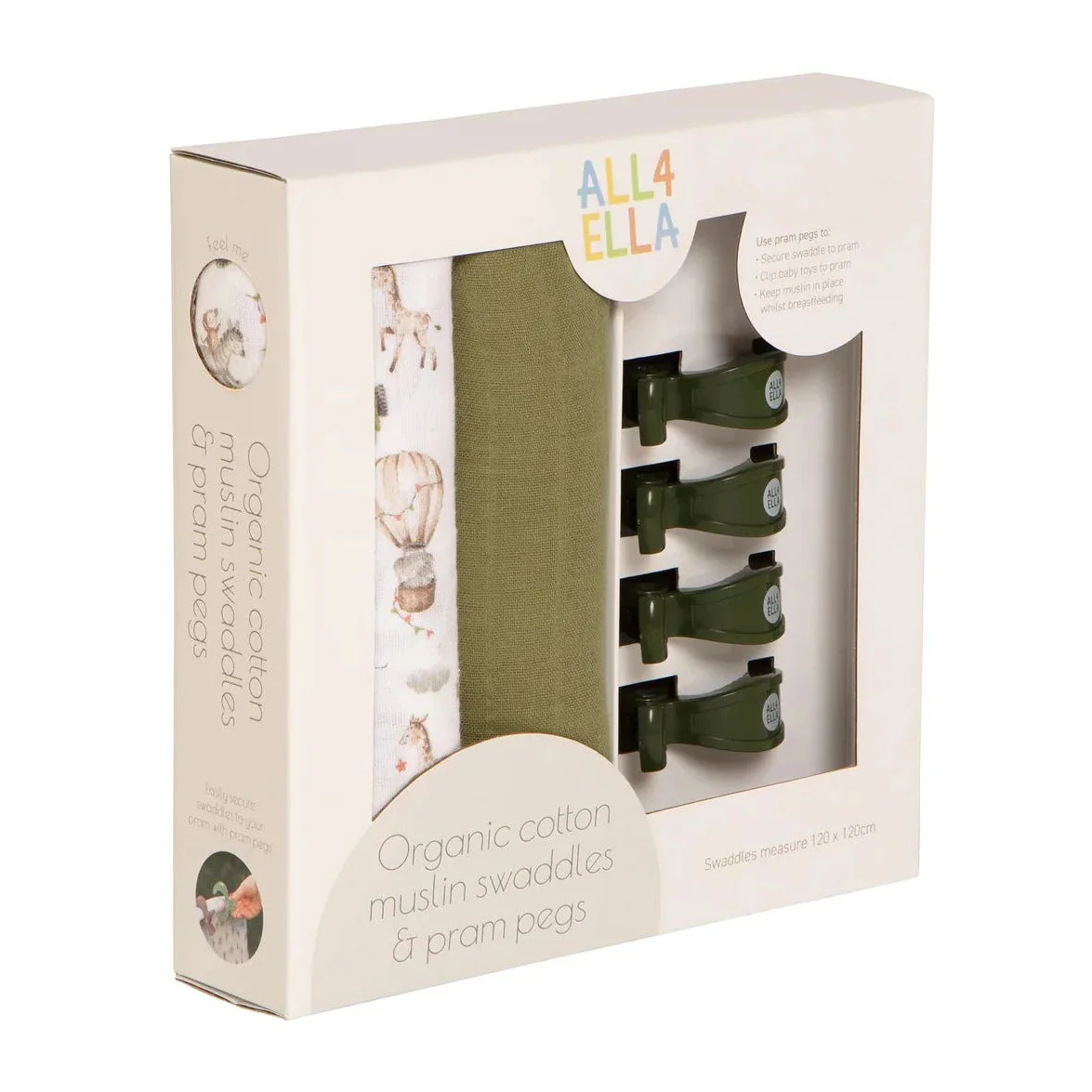 Organic Cotton Muslin Swaddles and Pram Pegs Set - Monkey Carnival