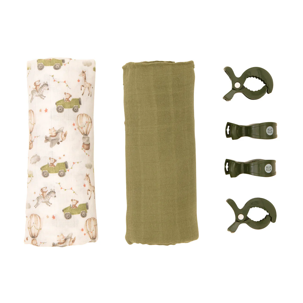 Organic Cotton Muslin Swaddles and Pram Pegs Set - Monkey Carnival