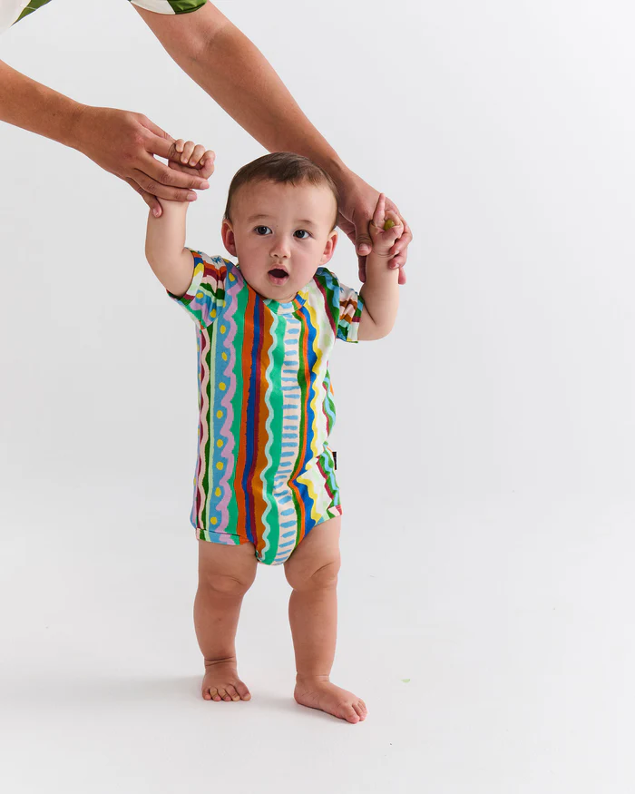 Organic Short Sleeve Romper - Beach Patterns