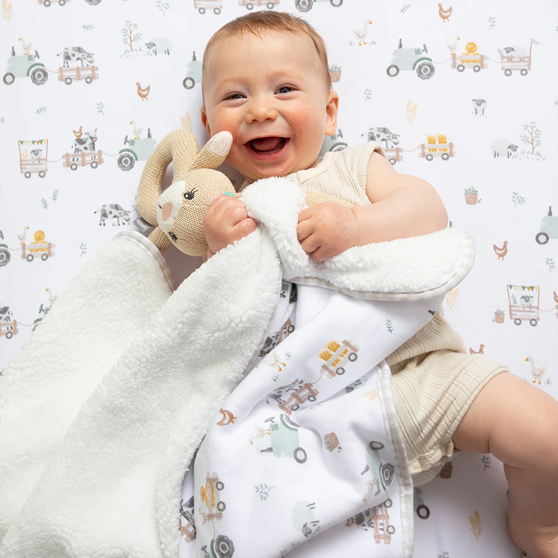 Organic Jersey Sherpa Blanket - Tractor Ride