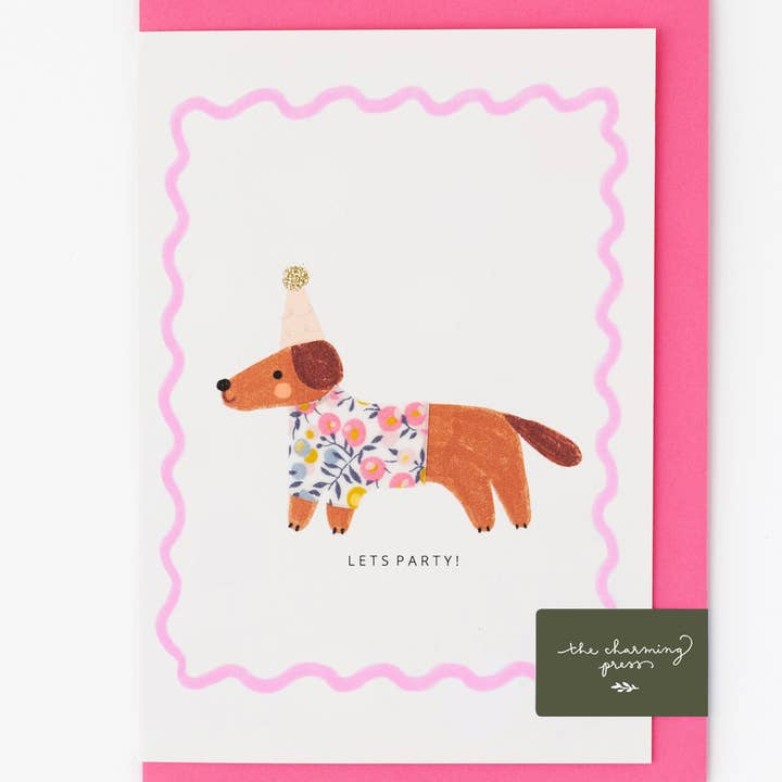 Sausage Dog Card - Made with Liberty Wiltshire Bud Fabric