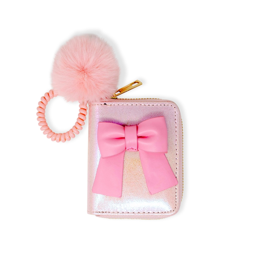 Shiny Jumbo Bow Spiral Strap Wallet - Pink