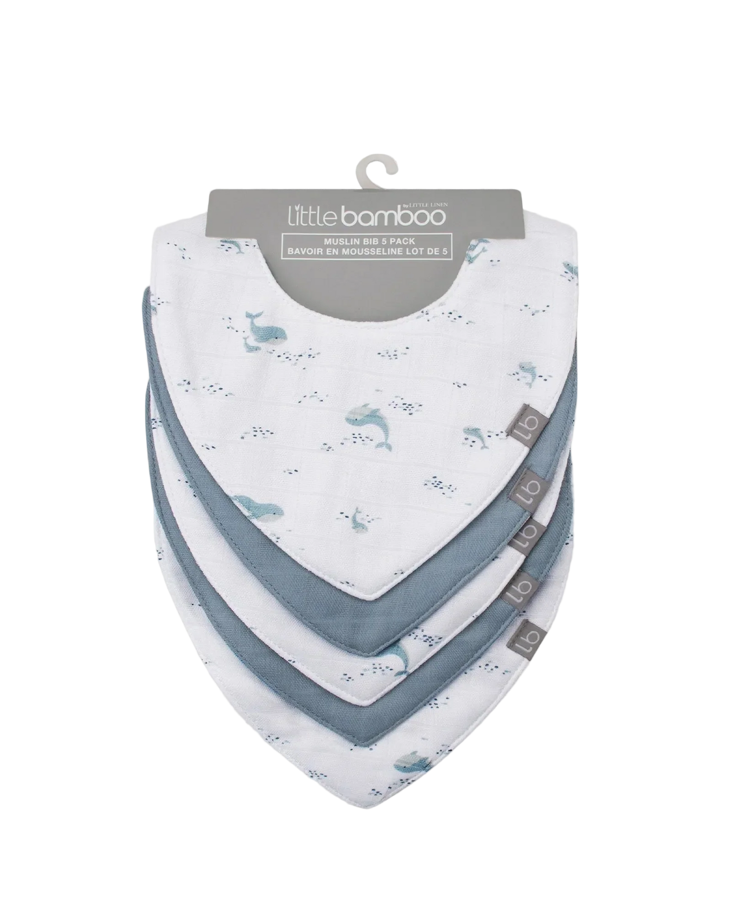 Muslin Bib 5pk- Retro Blue