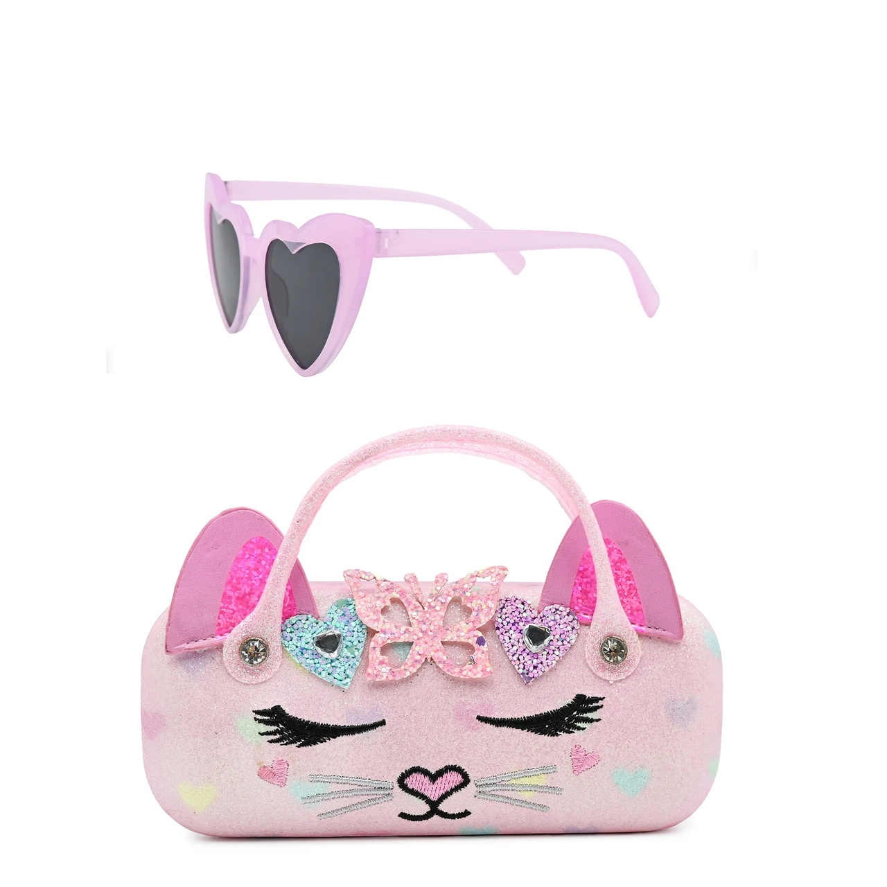 Miss Bella Kitty Cat Butterfly Crown Glitter Case & Glasses - Bubble Gum