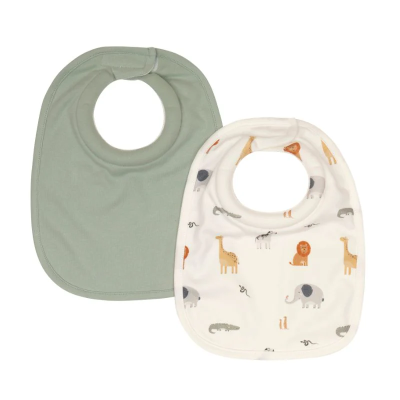 Roll Neck Bib 2pk - Wild Animals