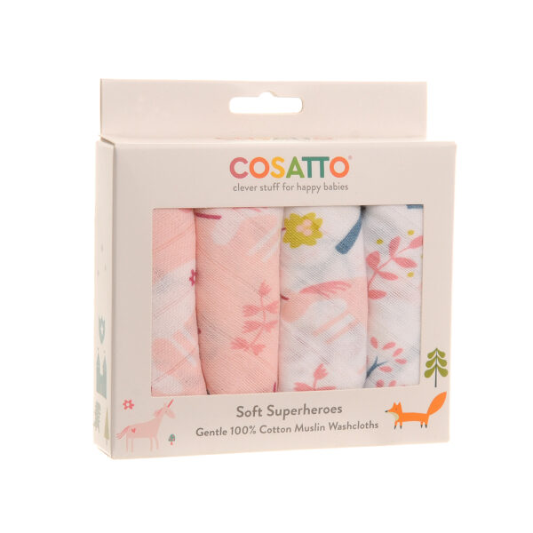 Muslin Wash Cloths 4pk - Unicorn Garden