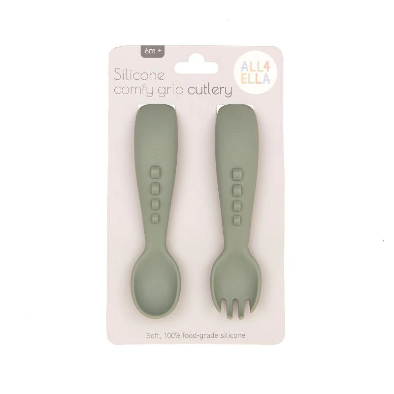 Silicone Comfy Grip Cutlery - Olive