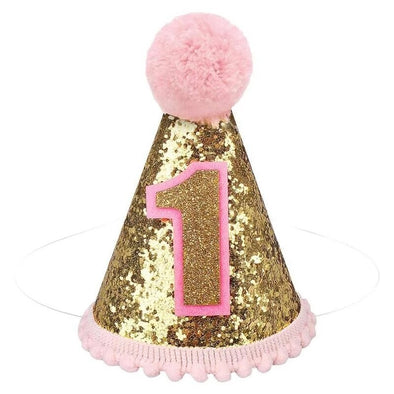 Happy First Birthday Glitter Hat - assorted