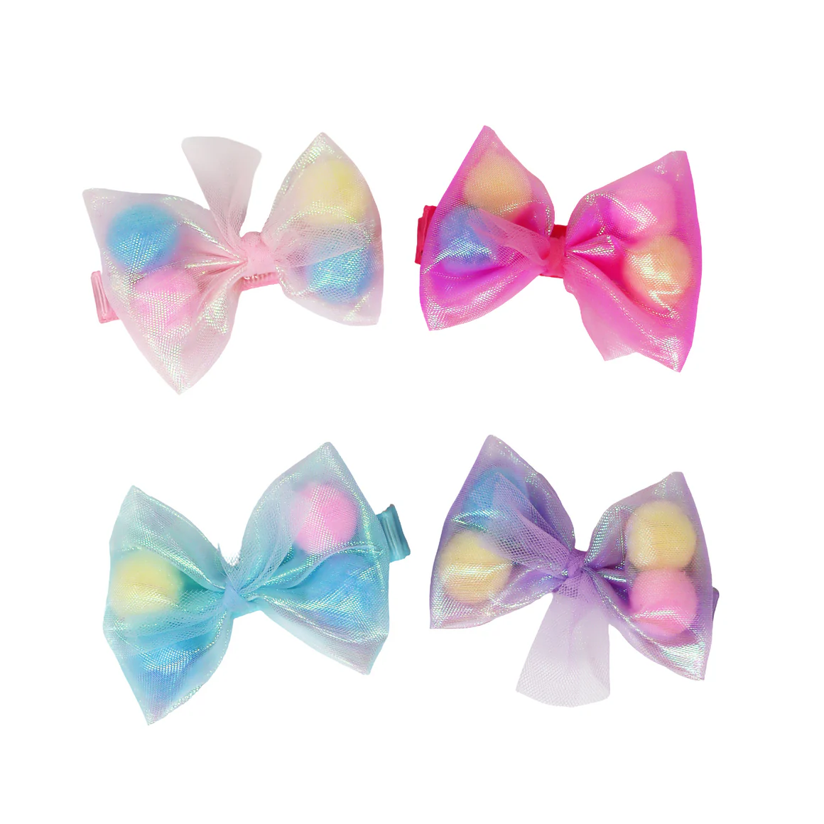 Pom Pom Bow Hair Clip