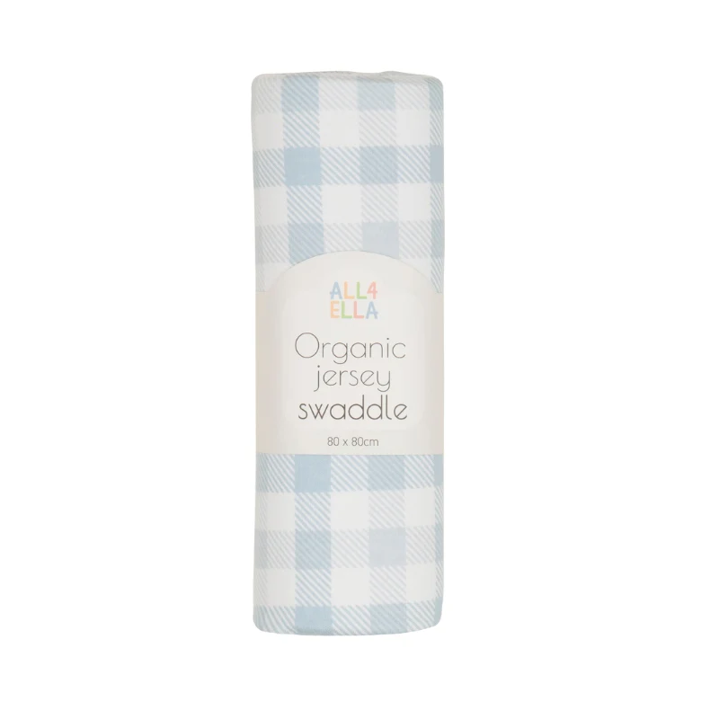 Organic Jersey Swaddle - Gingham Blue