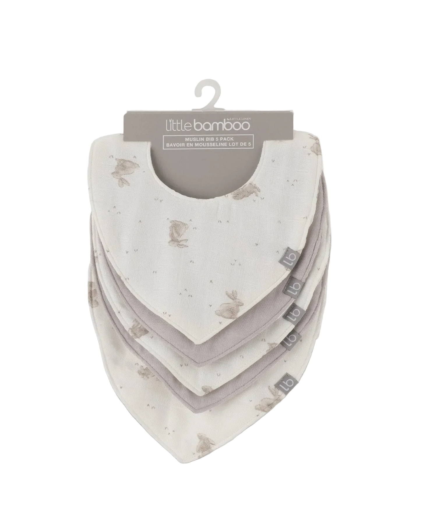 Muslin Bib 5pk - Stone Grey