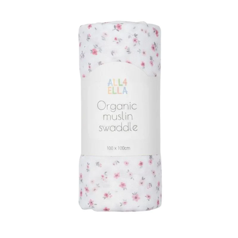 Organic cotton muslin swaddle - Pink Petal