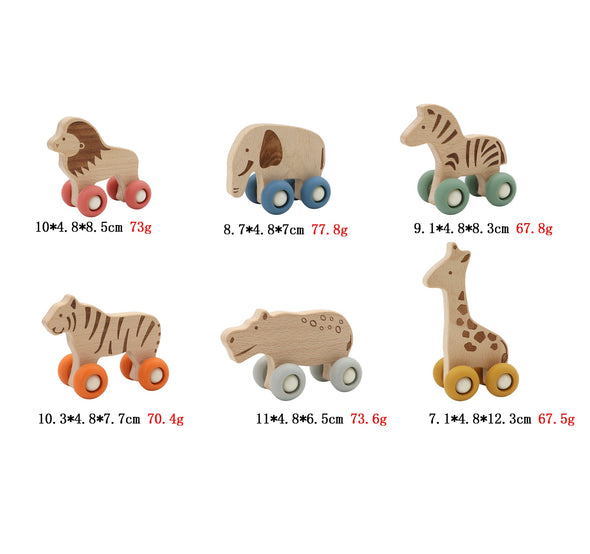 Forest Friend Wooden Animals with Silicone Wheels