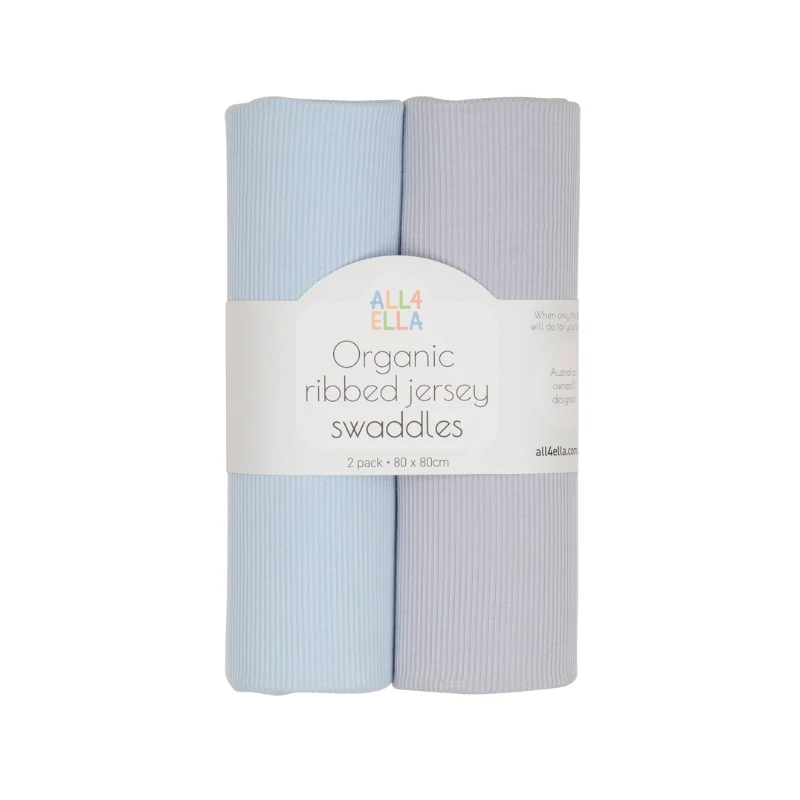 Organic Ribbed Jersey Swaddle 2 pk - Blue & Grey