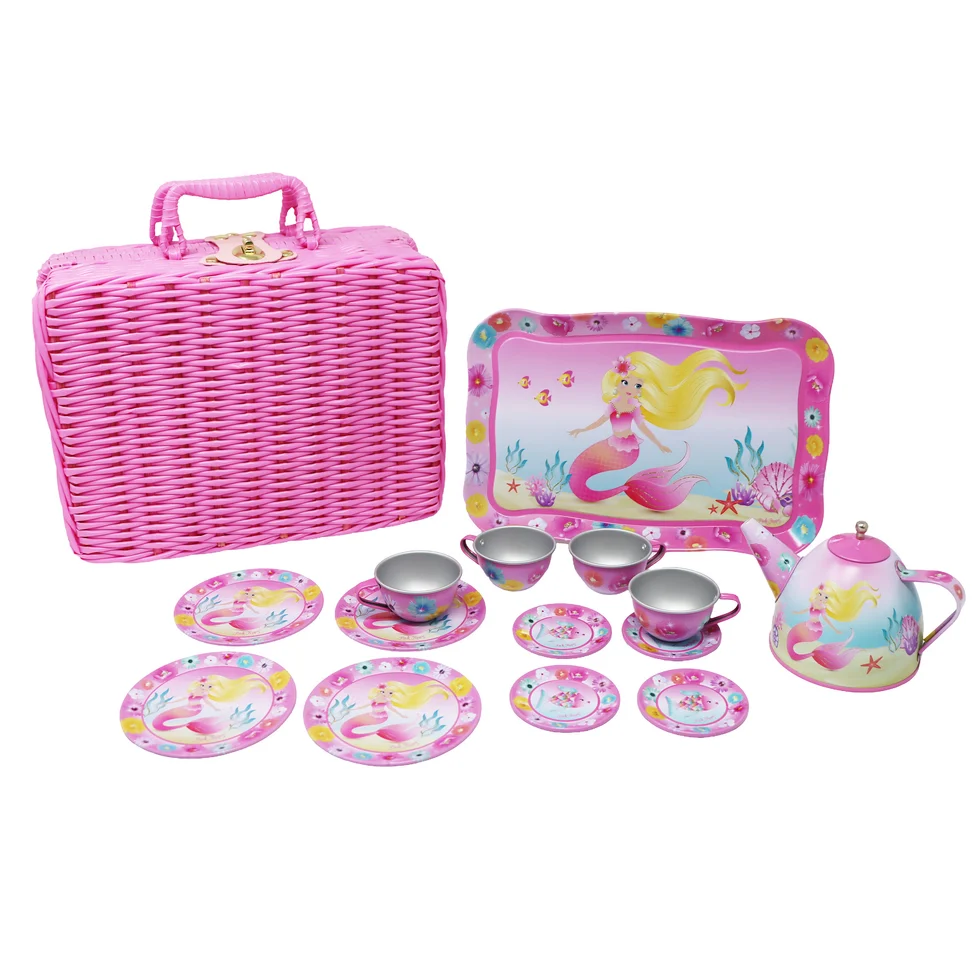 Mermaid 15pc Tin Tea Set in Basket