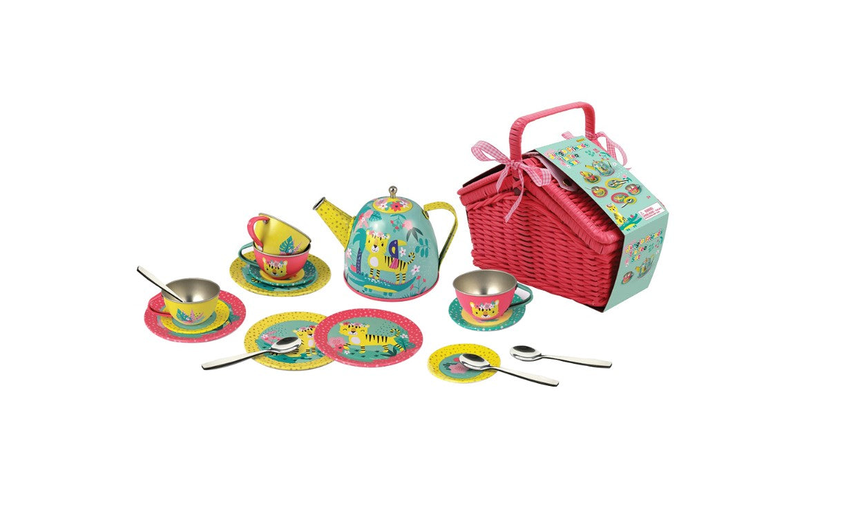 Tiger Friends Tin Tea Set in Picnic Basket