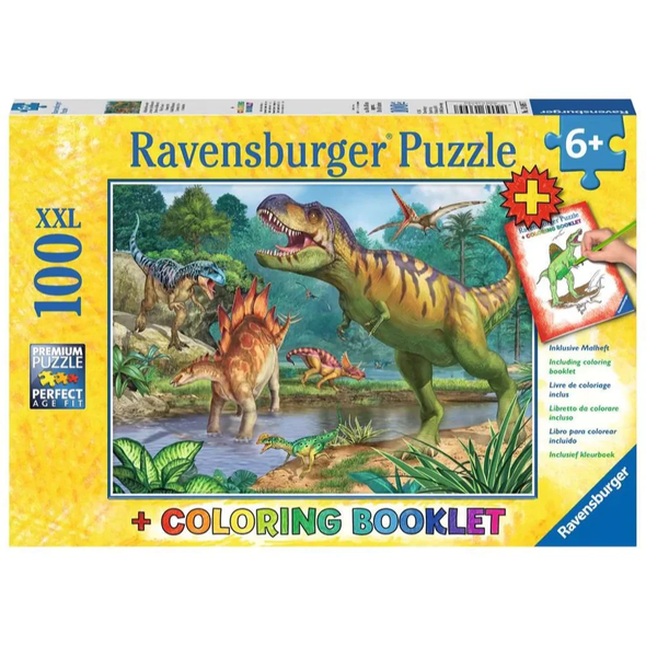 100 pc Puzzle and Colouring Book - World of Dinosaurs