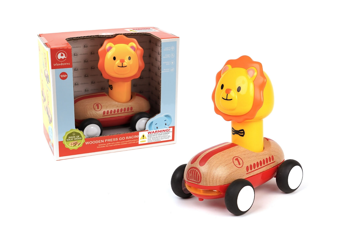 Wooden Press Go Racer - Lion