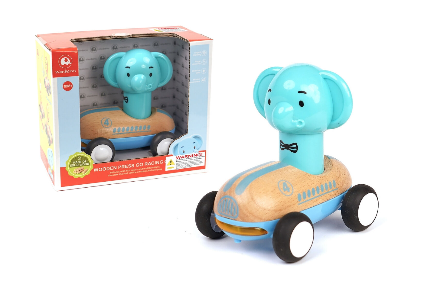 Wooden Press Go Racer - Elephant