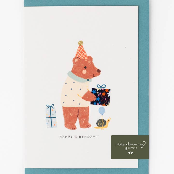 Bear Birthday Card - Liberty Adelajda's Wish Fabric
