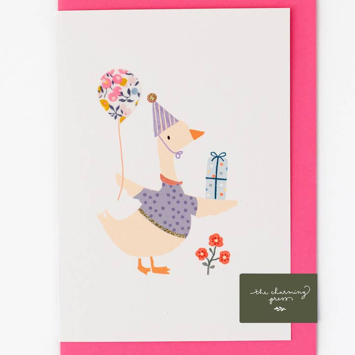 Goose Birthday Card - Liberty Wiltshire Bud Fabric