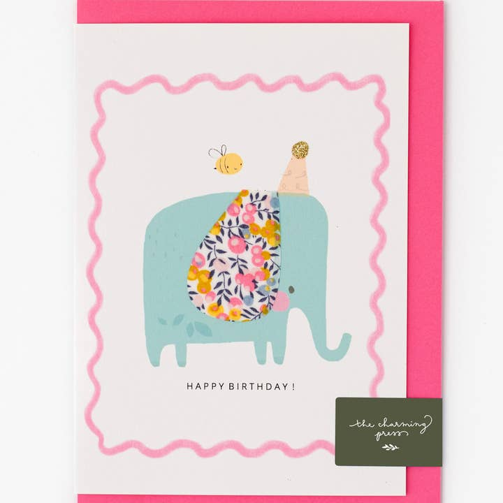 Elephant Birthday Card - Liberty Fabric