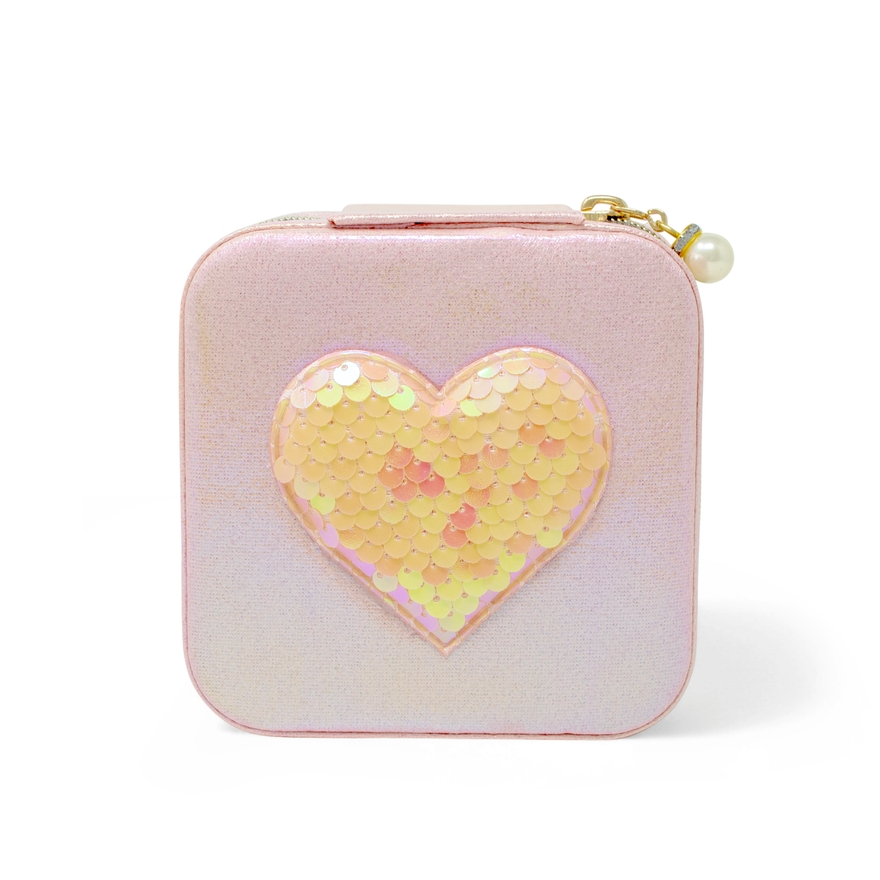Girl's Sparkling Sequin Heart Jewellery Box - Pink