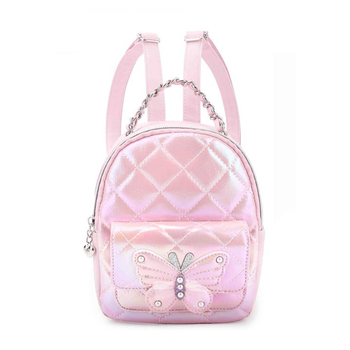 Pink Ruffle Mini Backpack Metallic Quilted Butterfly Pink Mini Backpack - Lollipop