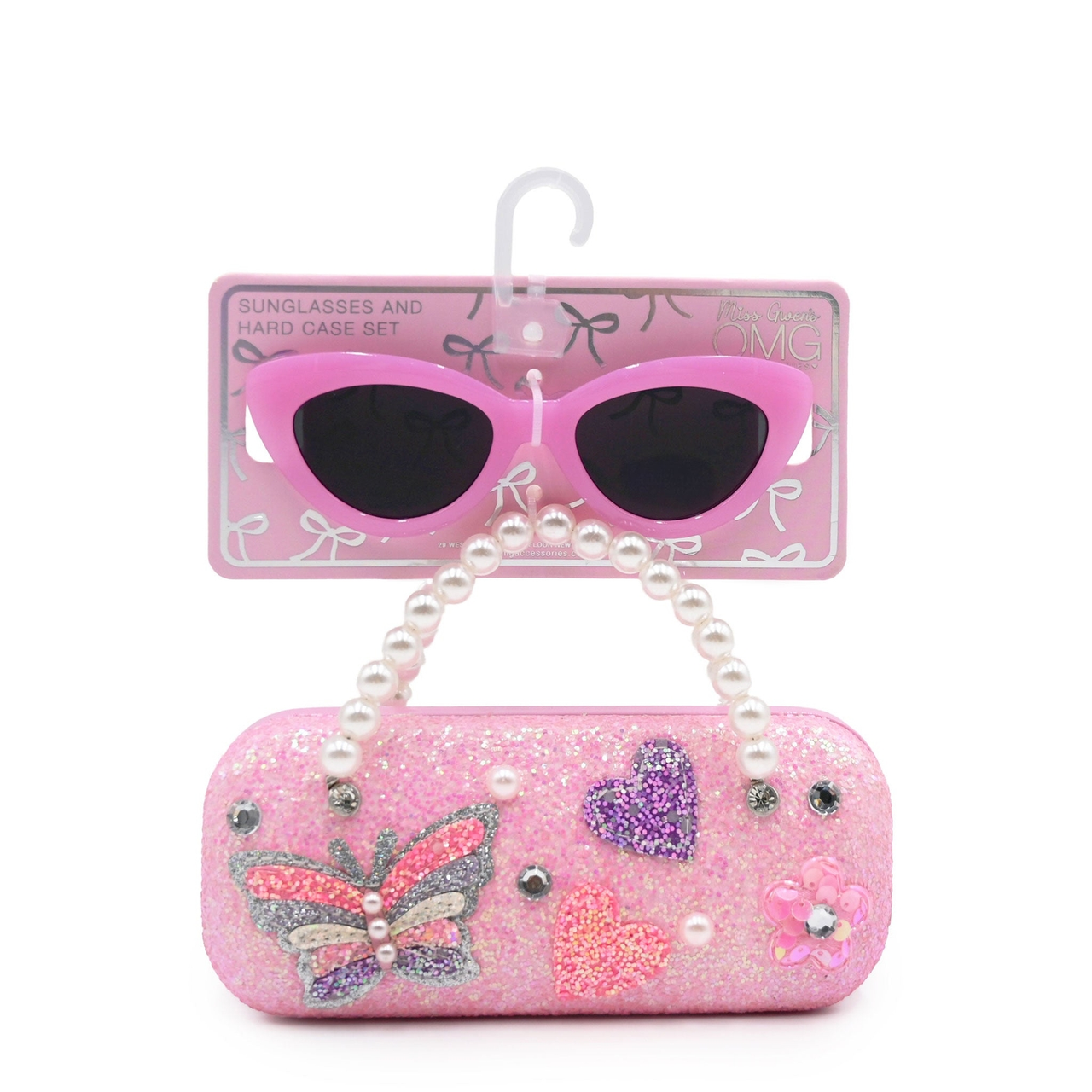 Gwen's Glitter Butterfly Applique Case and Sunglasses - Bubble Gum