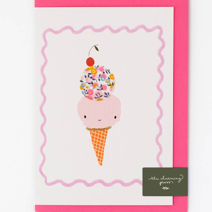 Ice Cream Birthday Card - Liberty Wiltshire Bud Fabric