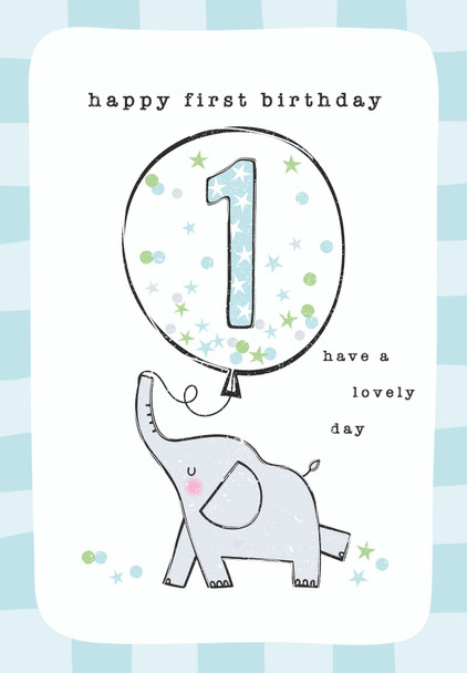 Happy 1st Birthday Elephant/Blue