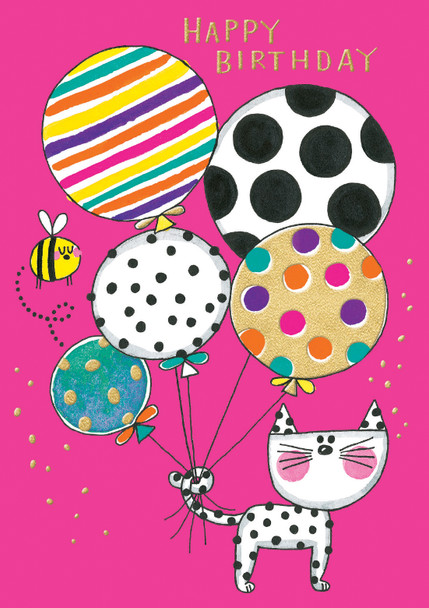 Cat & Balloons Birthday Card