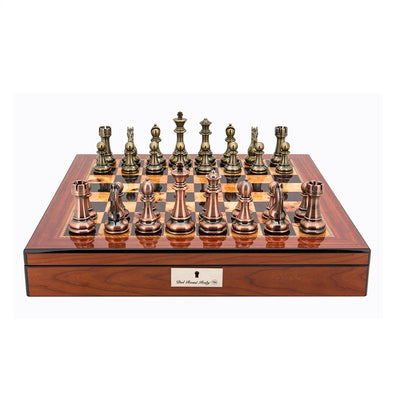 Chess Set Walnut 20" / 50cm with Compartments & Bronze Copper Pieces