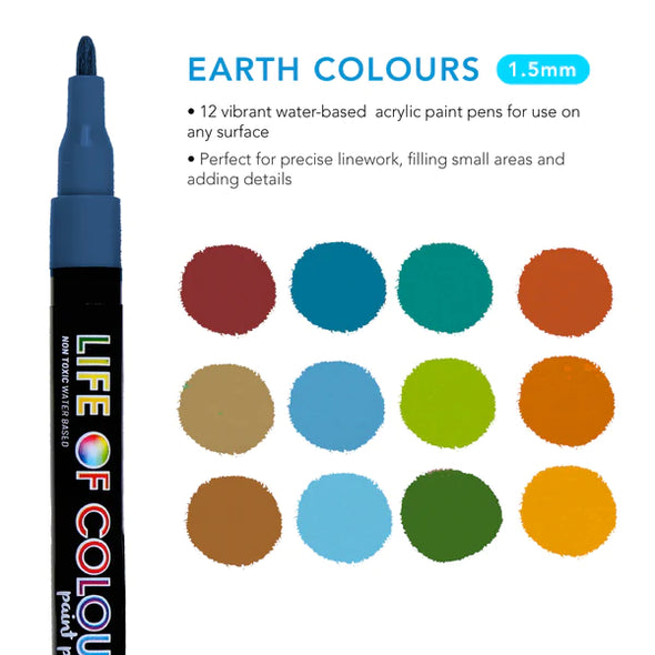 Acrylic Paint Pens 1.5mm Fine Tip - Earth Colours