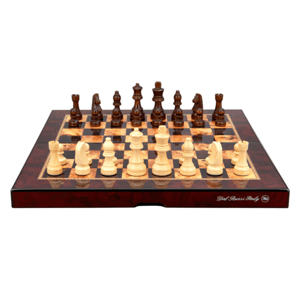 Mahogany Folding Chess Set Gloss Finish 16"
