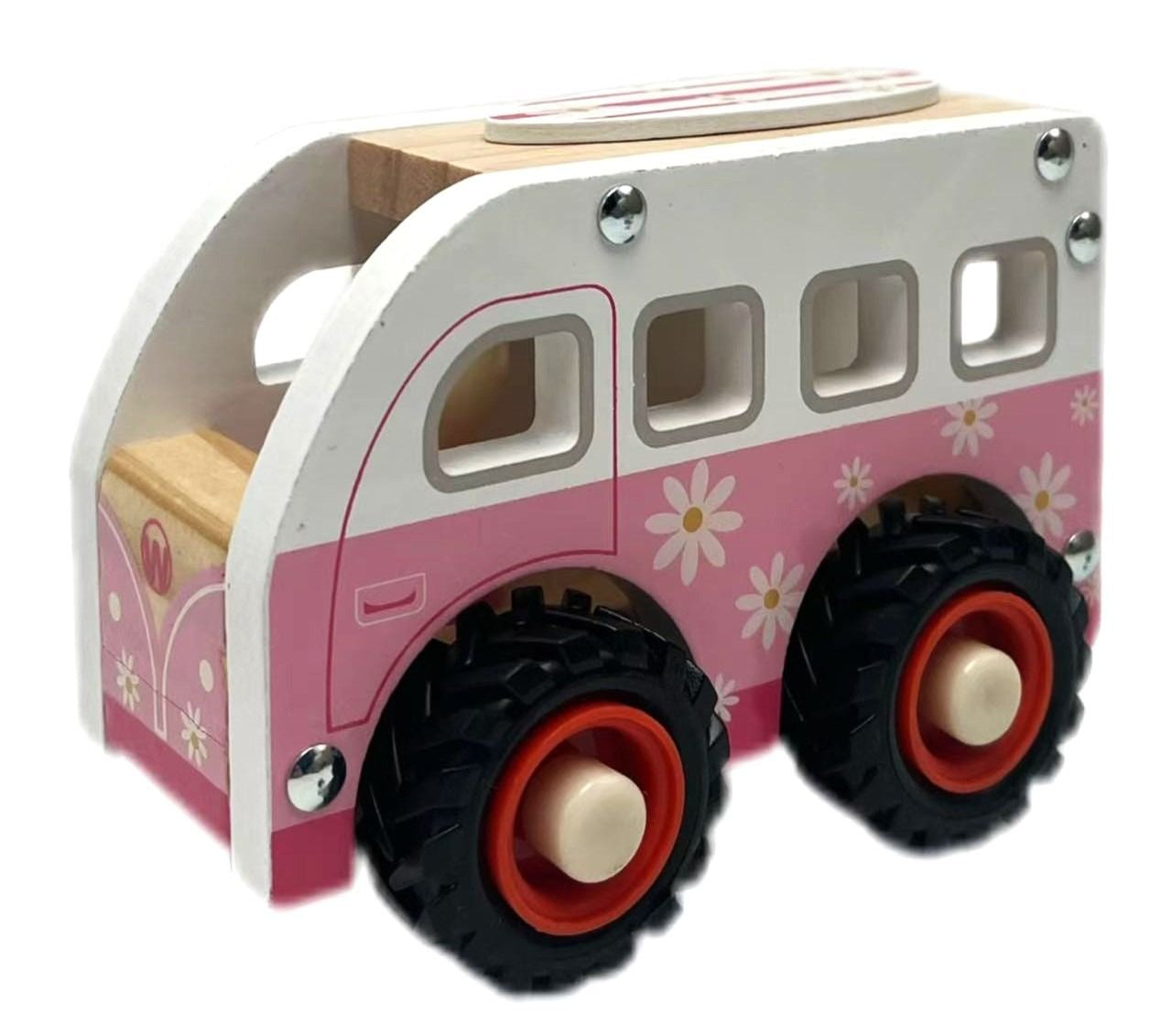 Wooden Wheelie Vehicle - Pink Kombi