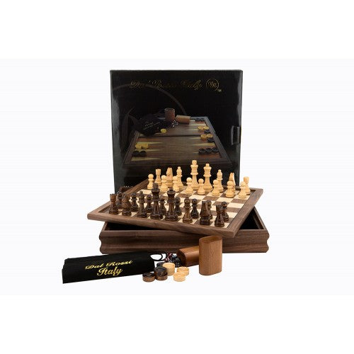 Chess/Checkers/Backgammon - Walnut - flip top board, 14"