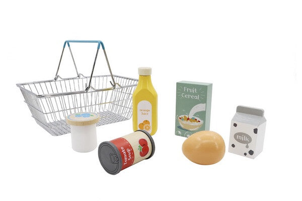 Wooden Supermarket set- in wire basket