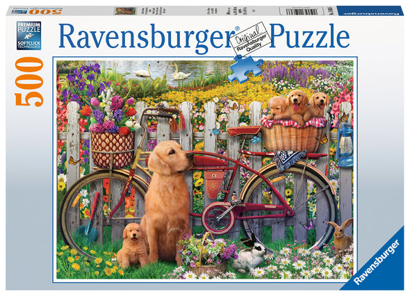 500 pc Puzzle - Cute dogs in the Garden