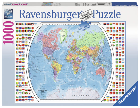 1000 pc Puzzle - Political World Map (flags on side)