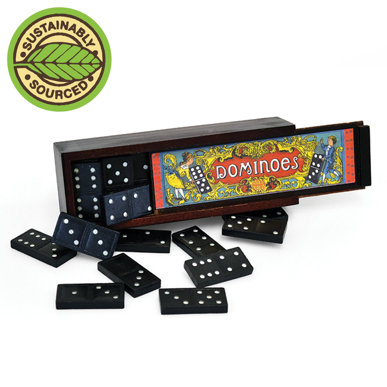 Traditional Dominoes in wooden box