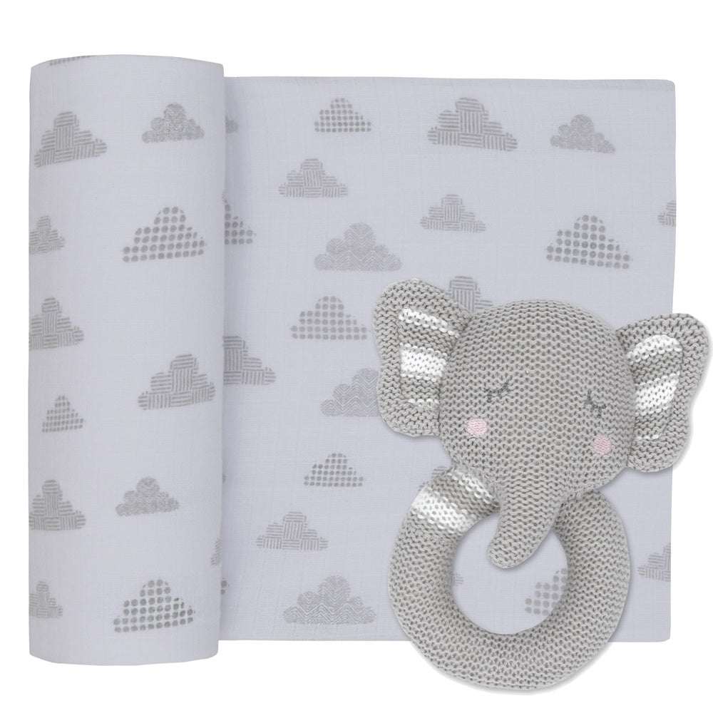 Muslin Swaddle and Rattle