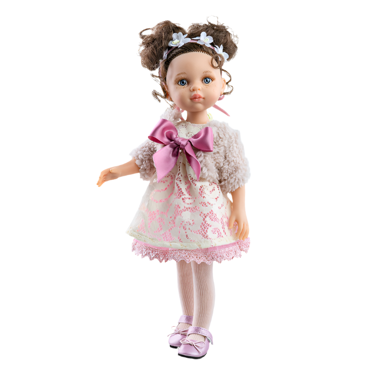 Doll 32cm Carol in Buns with Lavender plush jacket