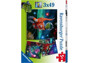 3 x 49 pc Puzzle -  Dinosaurs in Space