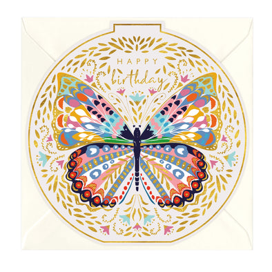 Happy Birthday Butterfly Round Card